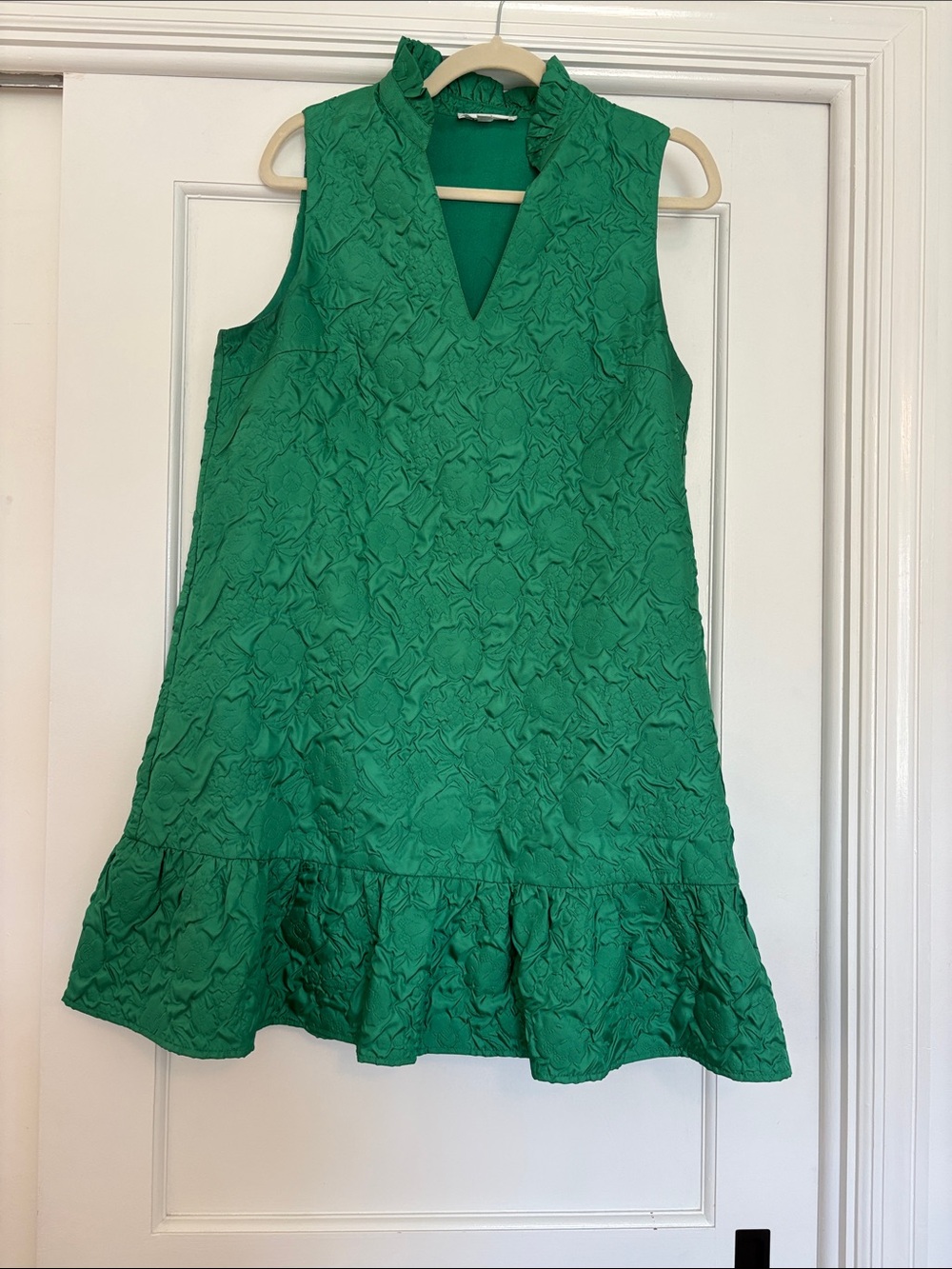 THML Green Textured Ruffle-Hem Sleeveless Mini Dress